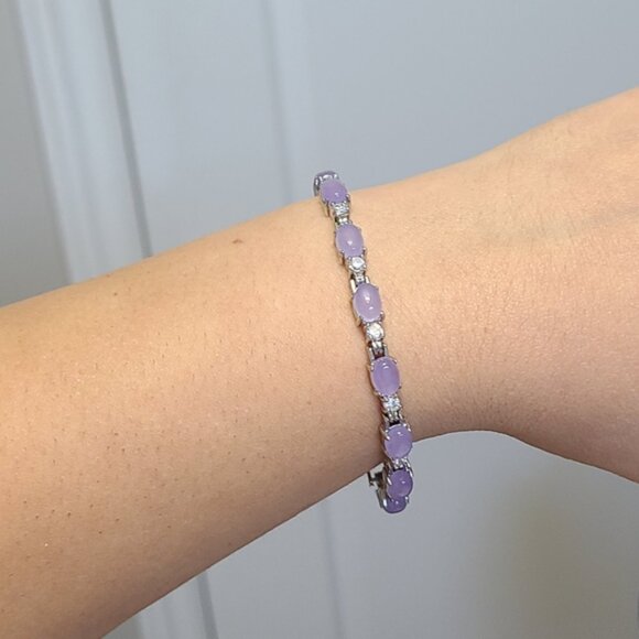 Vintage Amethyst Purple Cabochon CZ Crystal Sterling Silver Tennis Bracelet - Picture 6 of 14